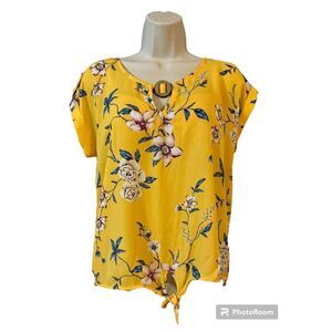 Wishful Park Women’s Floral Print Shirt Top Size Small Multicolored Tie Front